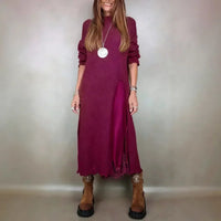 Valérie™ Set mit Langem Satin-Kleid und Feinstrick-Pullover / Zeitlose Eleganz in Jedem Detail! – Weinrot
