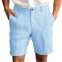 Calen - Schmal geschnittene Leinen-Shorts – Hellblau