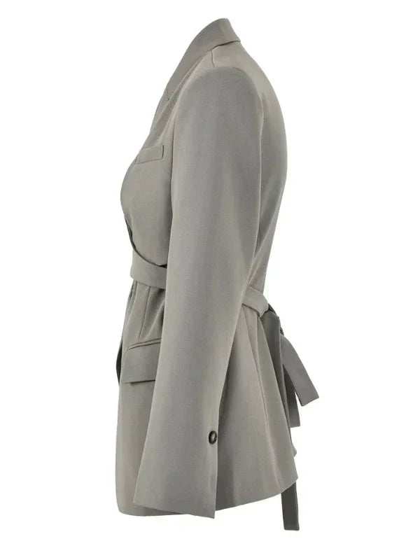 Irevena | Blazer in grau-grün mit überkreuztem schnürdesign und ein-knopf-verschluss