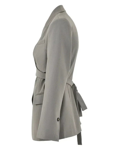 Irevena | Blazer in grau-grün mit überkreuztem schnürdesign und ein-knopf-verschluss