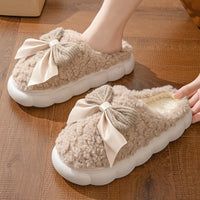 Weiche Damen-Hausschuhe mit Schleifendetail | Winter – Khaki