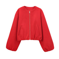 Damen Reißverschluss mit Taschen Übergangsjacke – Rot
