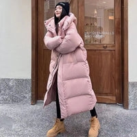 Lange Puffer Daunenmantel – Rosa