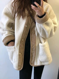 Klesithra | Damen Parka Winterjacke im Retro Patchwork Koreanischen Stil – Aprikose