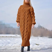 Lunelor | Lässiges Strickkleid mit Rollkragen für Winter – Camel