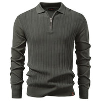 Lukas | Luxuriöses Herren-Polo mit Reißverschluss modern – GrauGrün