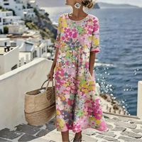 Kleid Florenne™ mit abstraktem Blumenmuster und weiter Passform – Rosa