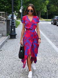 Sommerkleid für Damen - Luftiges geblümtes Maxikleid – Rot/blau