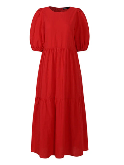Vicky Sommerkleid | Stilvolles Maxikleid mit kurzem Ärmel und Rundhalsausschnitt