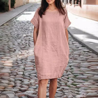 Alissea™-Kleid aus Baumwollleinen mit Weitem Schnitt – Rosa