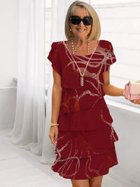 Claudia | Elegante fließende Robe mit Rüschen – Rot