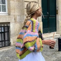 Sayelora | Gestreifte offene Strickjacke – Grün