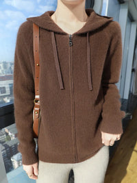Olithoneia | Damen Fashion Kapuzen-Cardigan mit Reißverschlusss – Kaffee