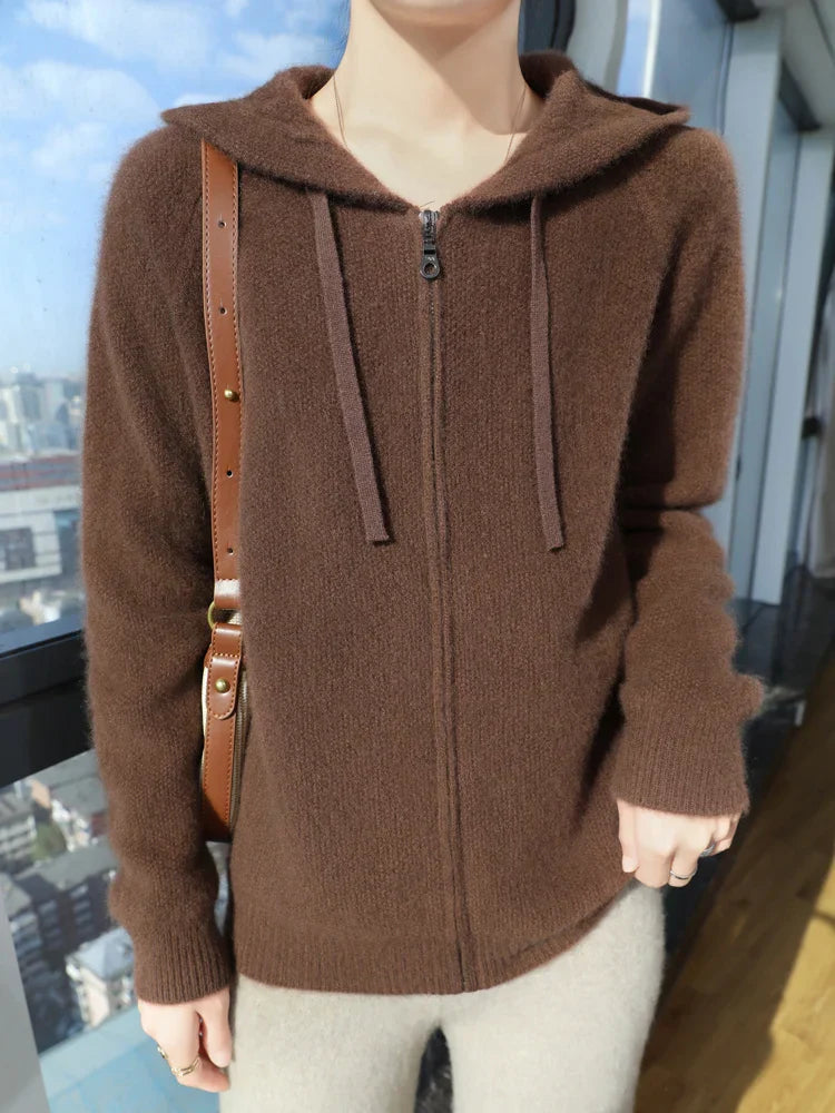 Olithoneia | Damen Fashion Kapuzen-Cardigan mit Reißverschlusss