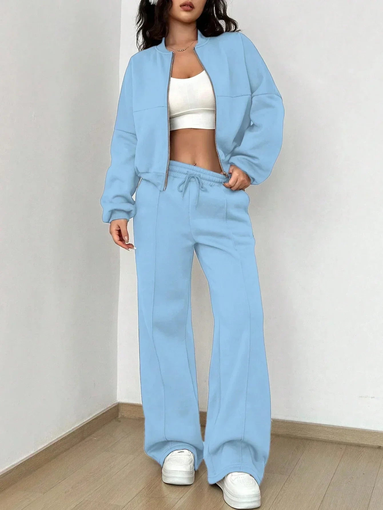 Olimireia | Damen Kapuzenpullover mit Reißverschluss Uni-Farbe Neu