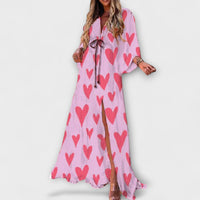Aurina – Fließendes Maxikleid mit künstlerischem Print – Rosa