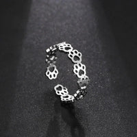 Verstellbarer Edelstahl-Pfotentattoo-Ring – Stilvoller Schmuck für Tierliebhaber – Sterling Silber