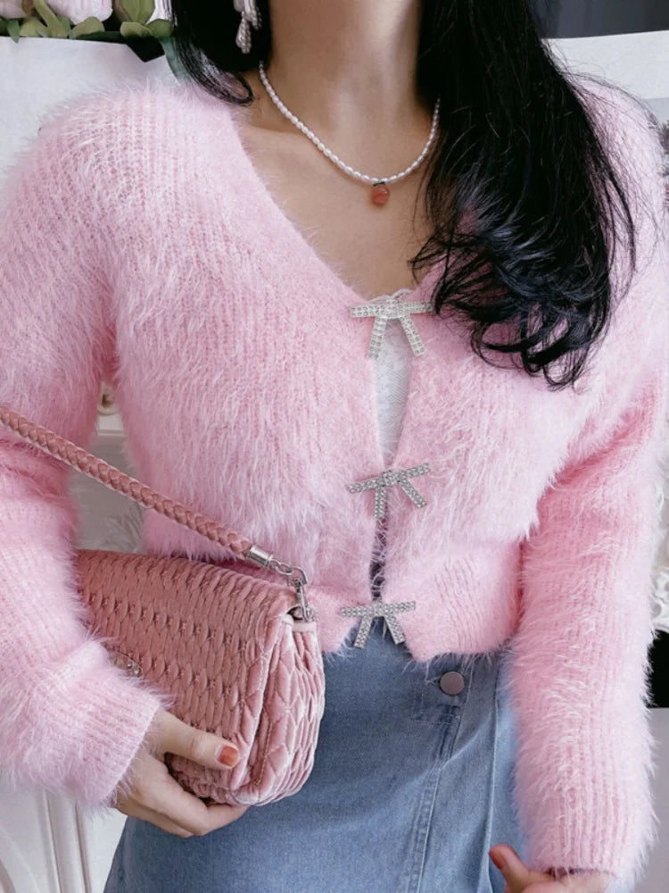 Reisylvia | Damen Strick-Cardigan in Grün und Rosa