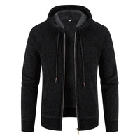 Gefütterte Herren Strickjacke Mit Kapuze | Winterjacke Mit Reißverschluss – Schwarz