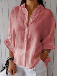 Damen Sommer Button Down Hemd | Langarm – Rosa