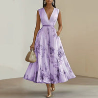 Mia | Damen Maxikleid elegant plissiert und chic – Lila