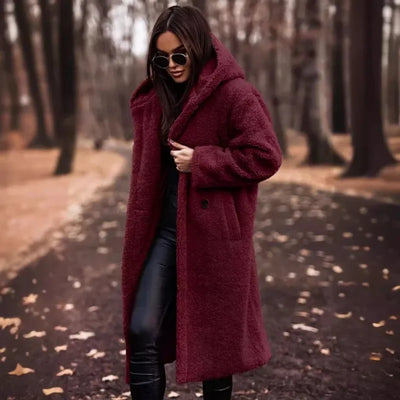 Reienna | Damen Langer Wollmantel mit Kapuze für den Winter