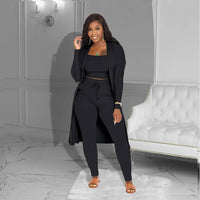 Velmira™-Set mit Kurz Geschnittenem Oberteil, eng Anliegender Hose und Locker Fallendem Cardigan – Schwarz