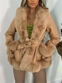 Klethaya | Warmer Baumwoll-Plüsch-Cardigan mit Gürtel und Stehkragen – Khaki