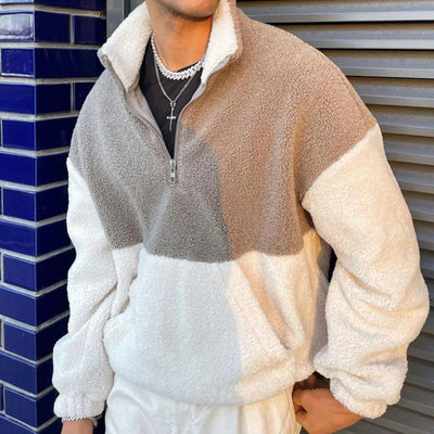 Elyas | Colorblock Fleece-Pullover mit Reißverschluss für Männer