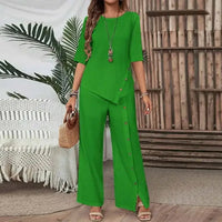 Celinor™ Set Mit Fließender Bluse und Marlenehose – Grün