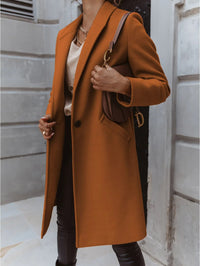 | Mantel Wollmischung Anpassungsschnitt Knopfverschluss Klassisches Design – Braun