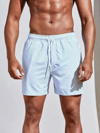 Gestreifte Badeshorts Für Herren | Kordelzug – Hellblau