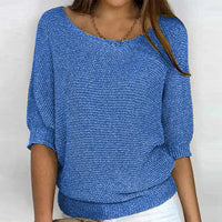 Damen 3/4 Ärmel Strickpullover | Rundhalsausschnitt – Blau