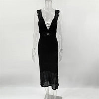 Evi Strickkleid | Langes, ärmelloses Sommer-Strandkleid mit schmaler Passform und tiefem V-Ausschnitt für Damen - Perfekt für den Sommer – Schwarz