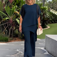 Giorgia™ Set – Bluse mit Lagen-Überwurf und minimalistischer Hose – Blau