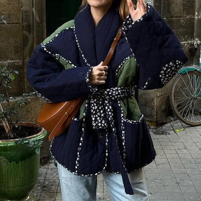 Josainne | Modische Steppjacke mit Gürtel und großen Taschen für Damen