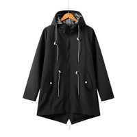 Damen Kapuze Wasserdichter Trenchcoat | Lässig – Schwarz