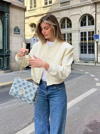 Blouson für Damen - Leichte Sommerjacken mit Knöpfen – Beige