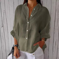 Damen Sommer Button Down Hemd | Langarm – Oliv