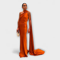 Elegantes Off-Shoulder Halter Maxikleid – Orange