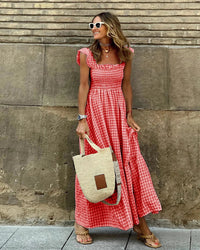 Caroline™ | Elegantes kariertes Sommerkleid – Rot