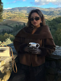 Klethiss | Elegante Damenjacke aus Wollmischung mit Schal-Kragen – Kaffee