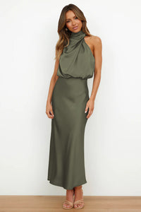 Rosemary | Neckholder Abendkleid – Olivgrün Grün