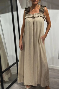 Ismara | Ruffled Strap Maxi Dress – Khaki