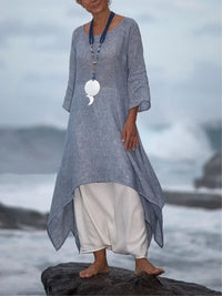 Esme Elegantes Zwei-Teiler Set | Luftiges Sommerliches Boho-Stil Ensemble mit weiten Hosen und Tunika – Hellgrau