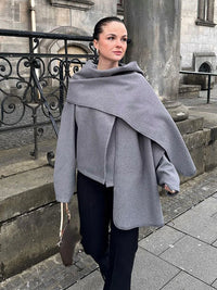 Klethiss | Elegante Damenjacke aus Wollmischung mit Schal-Kragen – Hellgrau