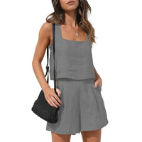 Cassie Sommerlicher Zweiteiler | Modernes ärmelloses Oberteil weite Shorts Sommer Set – Grau