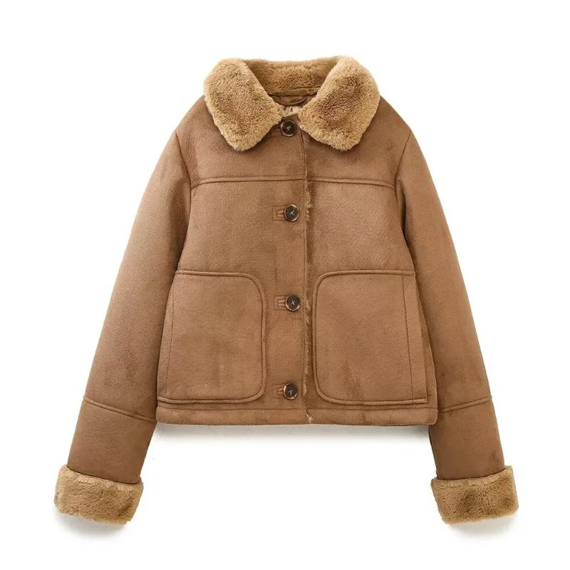 Olivareia | Damen Fashion Lederjacke mit Teddy-Panel und Reißverschluss