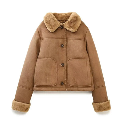 Olivareia | Damen Fashion Lederjacke mit Teddy-Panel und Reißverschluss