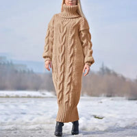Lunelor | Lässiges Strickkleid mit Rollkragen für Winter – Khaki